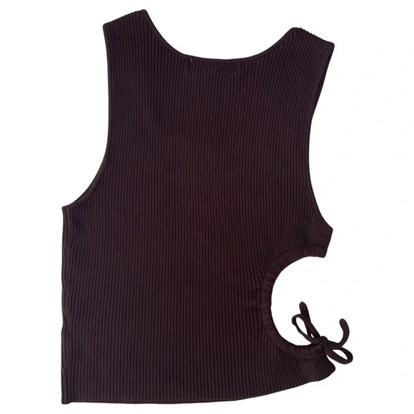 Urban Outfitters Brown Asymmetrical Ribbed Knit Side Cut Out Tank Top - Picture 3 of 16